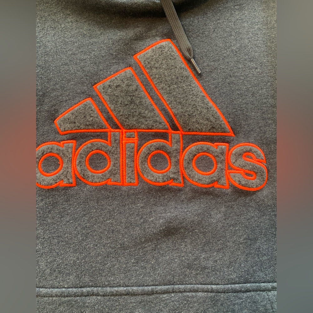Adidas Men's Dark Gray Hoodie with bright orange  Logo , SIZE MEDIUM - Picture 4 of 10